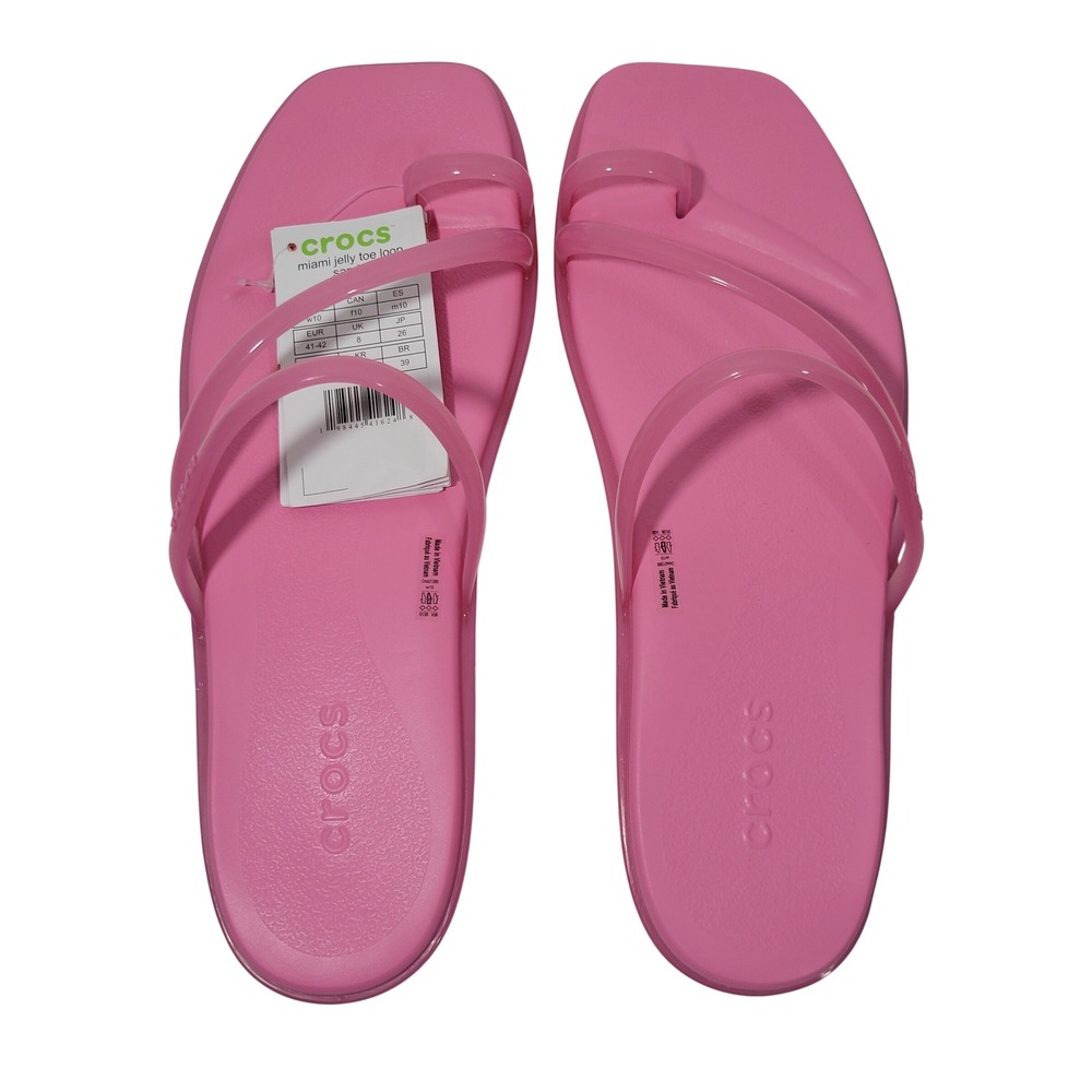 Crocs Miami Jelly Toe Loop Sandal Women 10 Pink Multi Strap Slides Square Toe